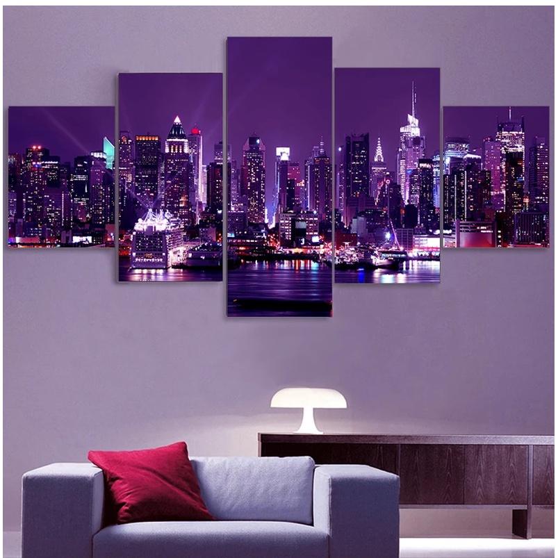 5 Pieces New York City Scenery Pictures Canvas Painting Prints Night View Poster Home Decor Wall Art for Living Room NO FRAME
