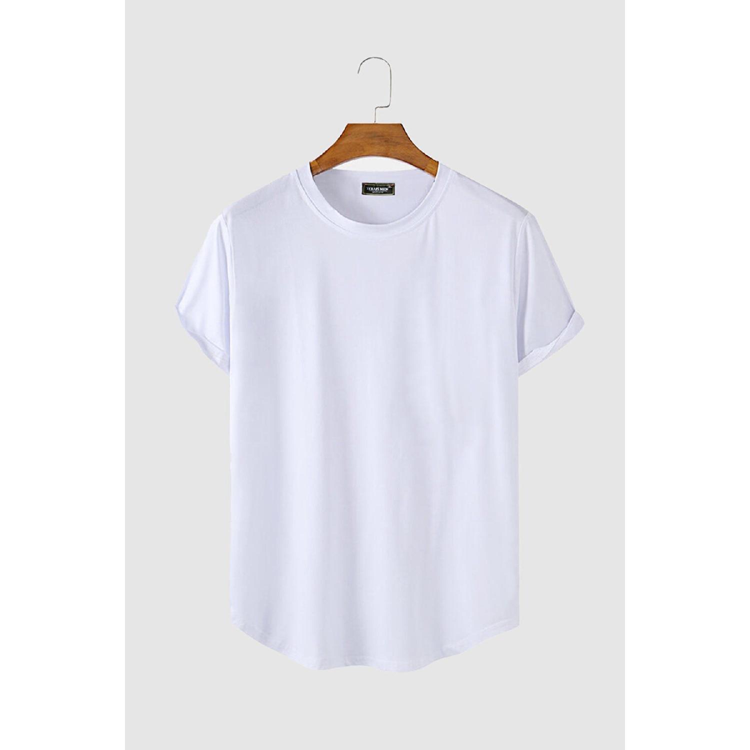 

Мужская белая футболка овального выреза с круглым вырезом и сложенными рукавами без карманов Vavn306-0000005-1 S чёрный