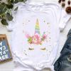 2025 Vente Chaude T-shirt Licorne Arc-en-ciel Fleurs Roses Vêtements pour Femmes T-shirt Femme Mode Été Hauts T-shirt Femme