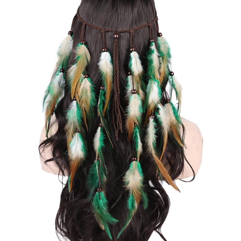 

Bohemia Style Hairband with Feather Decors Ethnic Style Beads Headband for Girl Festival Role Play Halloween Party