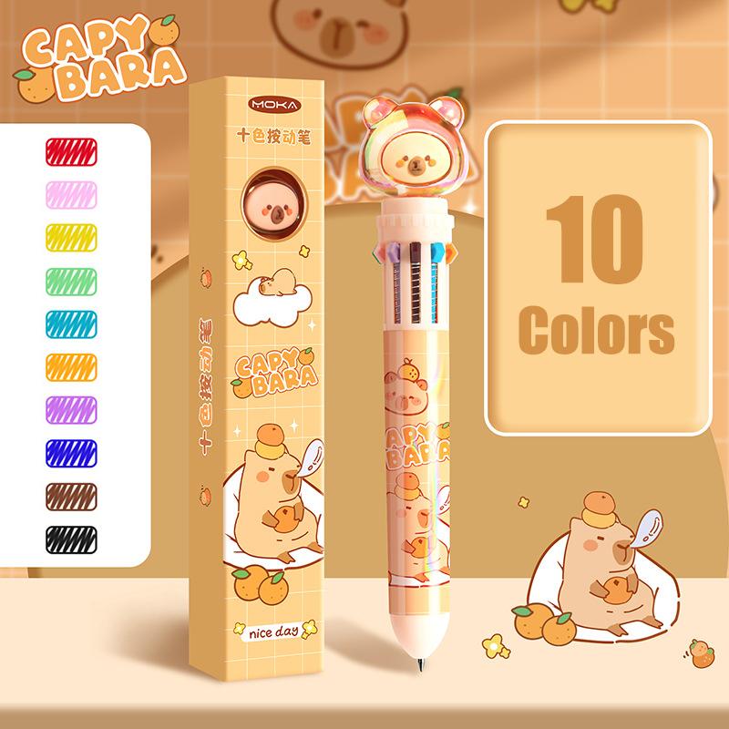 Creative Ten Color Ballpoint Pen Cartoon Kawaii Multi-Color Gel Pen Cute Pressing Neutral Pens Writing Smooth Pens Gifts