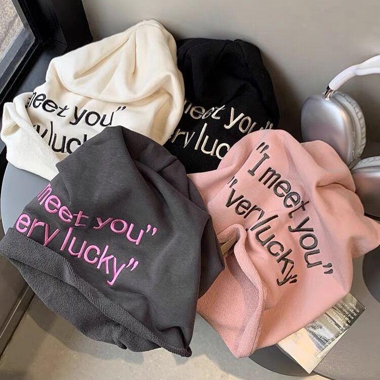 Large Edition Face Showing Small Versatile Solid Color Pile Hat Letter Knitted Toe Cap Cold Hat