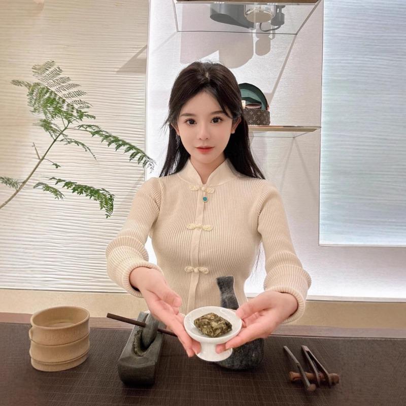 Medium and long sweater skirt knitted disc-buckled cheongsam skirt women's knee slim temperament slim primer dress winter