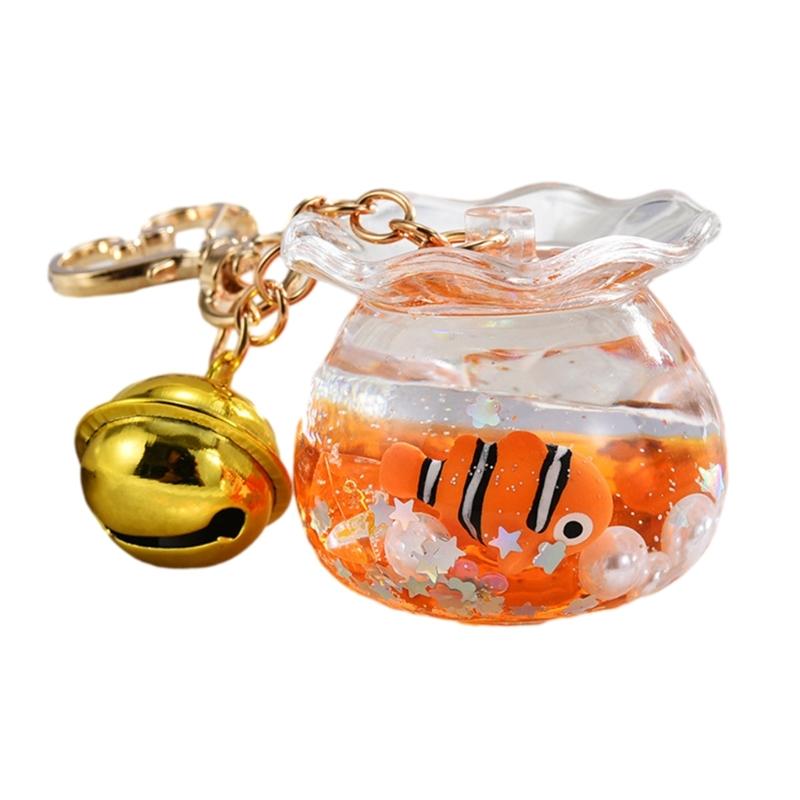 Whimsical Acrylic Bottle Keychain Cute Fish Tank and Ocean Theme Keychain Perfect Bag Charm for Women and Couples
