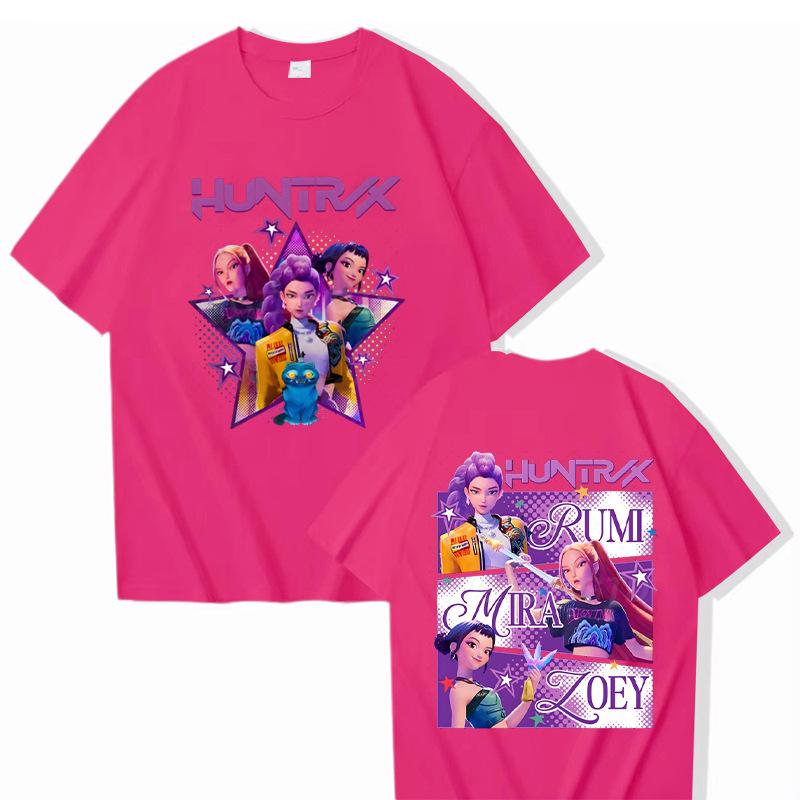 KPop Demon Hunters Printed T-shirt Casual Round Neck Top Short Sleeved Shirt 5989