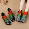 Johnature Ethnic Style Flower Mixed Colors Genuine Leather Women's Versatile Boots Warm Cotton Shoes