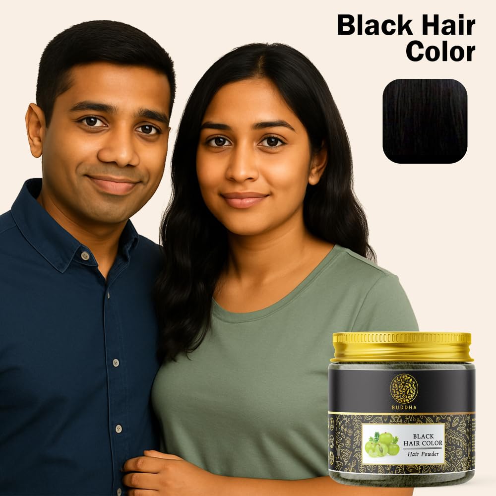 Buddha Natural Black Hair Color Powder (50 Gram) - Plant Based Natural - Instant, No Ammonia. Get Natural Black Color Free from Harsh Chemicals