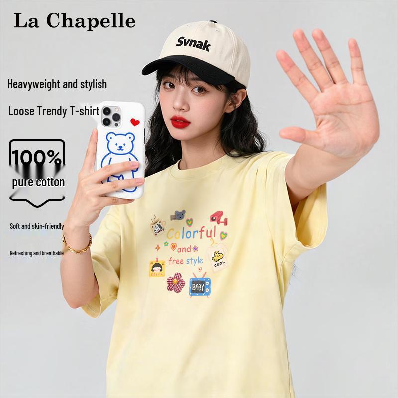 

La Chapelle Women s Loose-Fit Cotton T-Shirt with Graffiti Print L