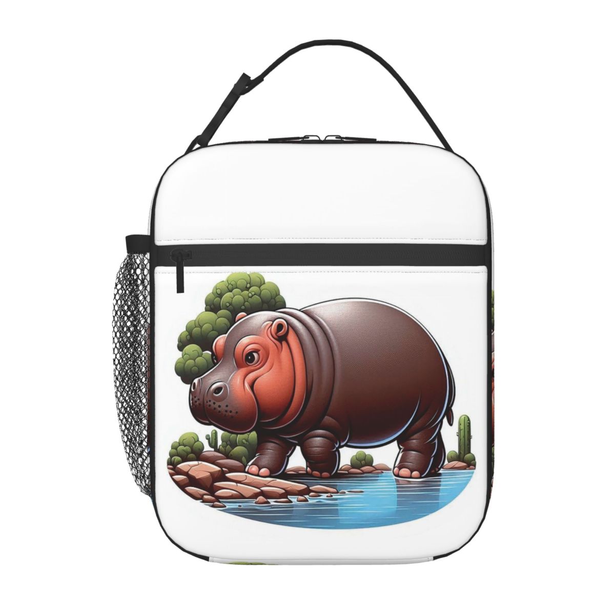 Sac à lunch isotherme Hippopotame pygmée se promenant au bord de la rivière pour femmes enfants Boîtes alimentaires étanches Sac fourre-tout boîte à lunch thermique One Size gray