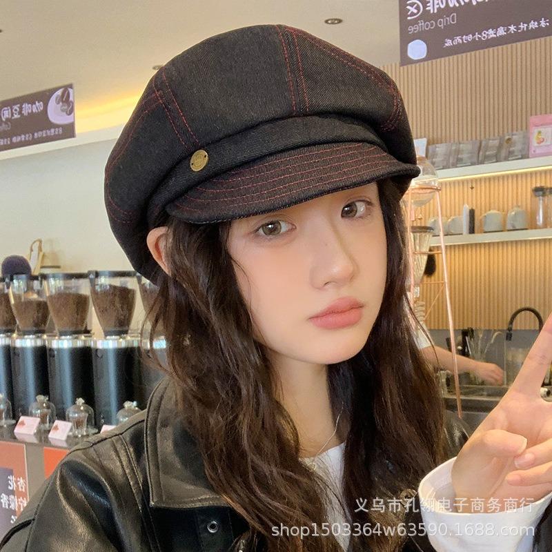 Women S Vintage British Style Large Size Denim Newsboy Duckbill Cap