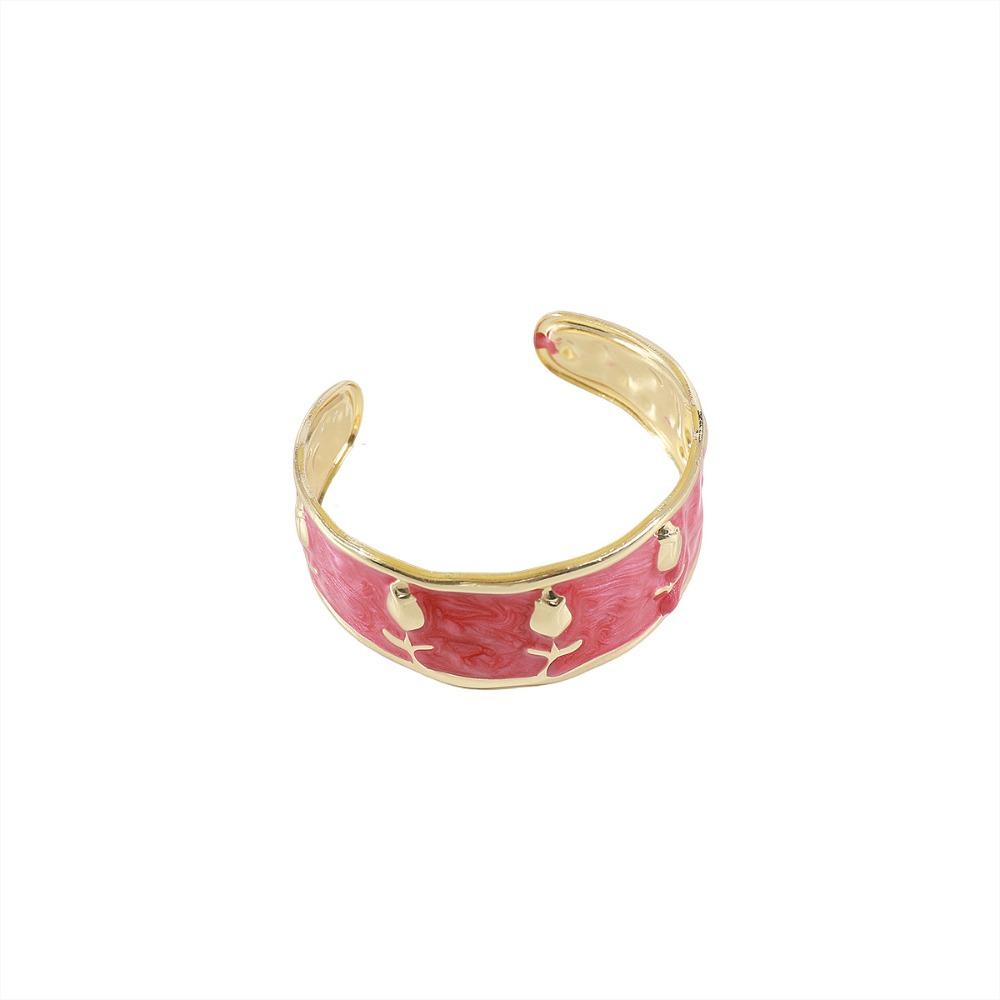 Hawaiian Flower Glazed Enamel Bracelet Geometric Heart Arm Ring Open Metal Vintage Cloisonne Bangle Girls
