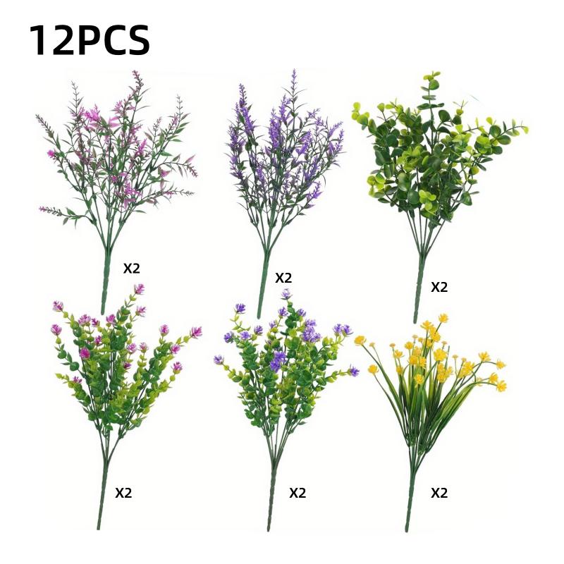 

12/18/24PCS Artificial Eucalyptus Plants - UV-Resistant Plastic Faux Greenery -Home Decor, Patio Tabletop, Garden-All-Season