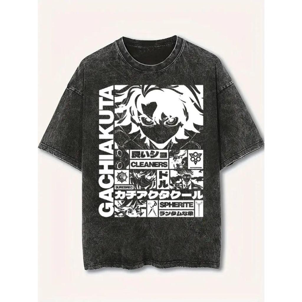 2026 Dark Fantasy Wasteland Anime Gachiakuta Graphic Print T-shirt Oversized Retro Washed Cotton Tee Men Women Harajuku Fashion Tops