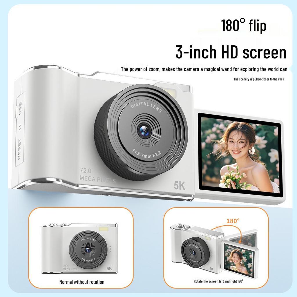 Retro 5K HD Flip Screen Mirrorless Camera for Outdoor Shots and Student Selfies