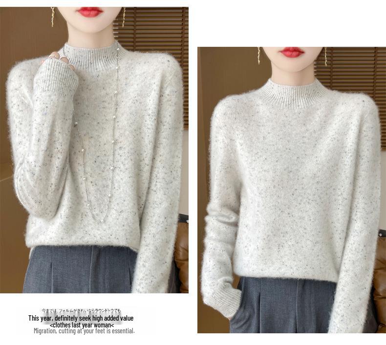 Elegant Advanced Style Seamless Half-High Women's Pullover Sweater in 100% Pure Wool