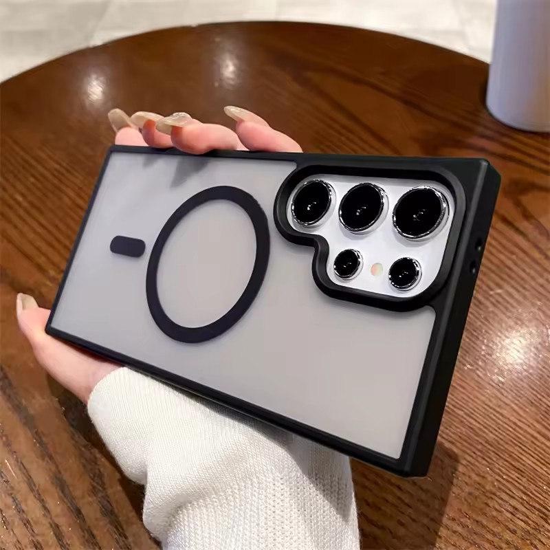 

Магнитный беспроводной зарядный чехол для Samsung Galaxy S25 S24 S23 S22 S21 Ultra Plus матовый ударопрочный прозрачный жесткий задний чехол Samsung S21 Plus чёрный