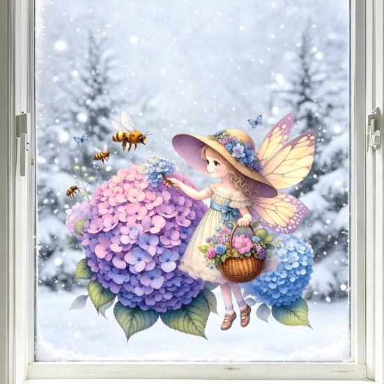 Elf Wall Sticker Reusable Elf Hydrangea Wall Decals Electrostatic Adhesion Wall Stickers Glue-Free Waterproof Moisture-Proof Clings for Bedroom Living