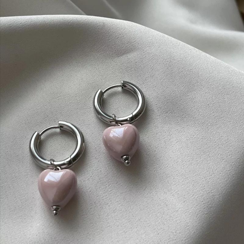 Stylish Elegant Colorful Geometric Heart Circle Pendant Earrings  Minimalist Earring Hoop Women Jewelry Accessory