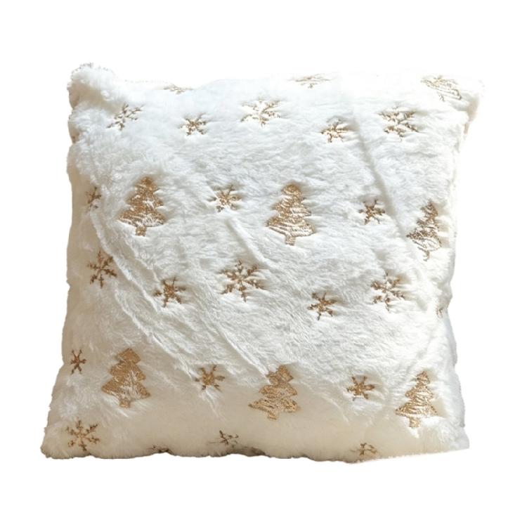 Christmas Cushion Cover with Gold Sequins Embellishment, Plush Faux Furs Square 18 X 18Inch Pillow Cover for Sofa, Bed, and Winter Room Decors