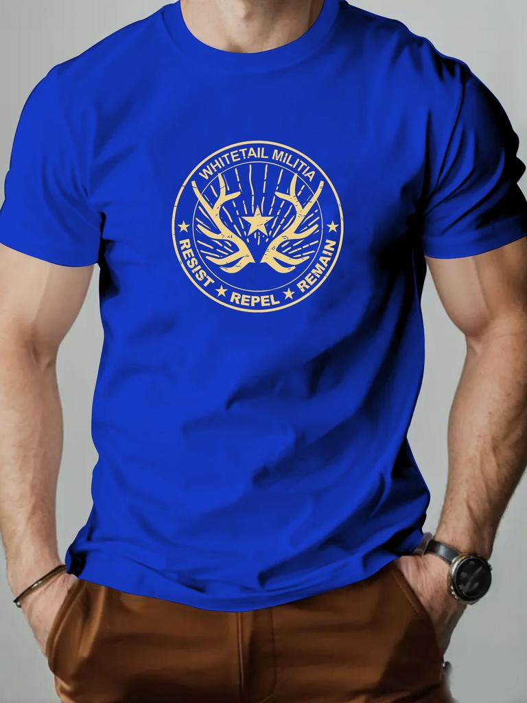 Mens cotton Tshirt whitetailed militia summer round neck shortsleeved graphic breathable fashion casual Tshirt