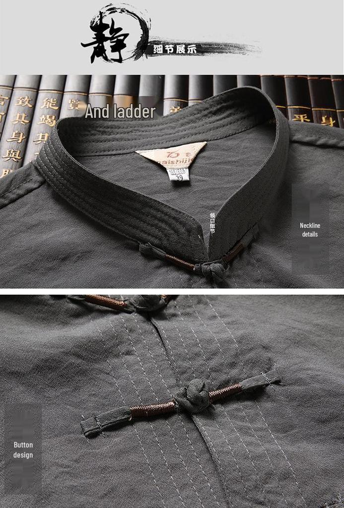Men's Chinese Tang Suit Cotton Linen Set - Long Sleeve Zen Meditation Tea Outfit, Spring/Autumn Retro Style