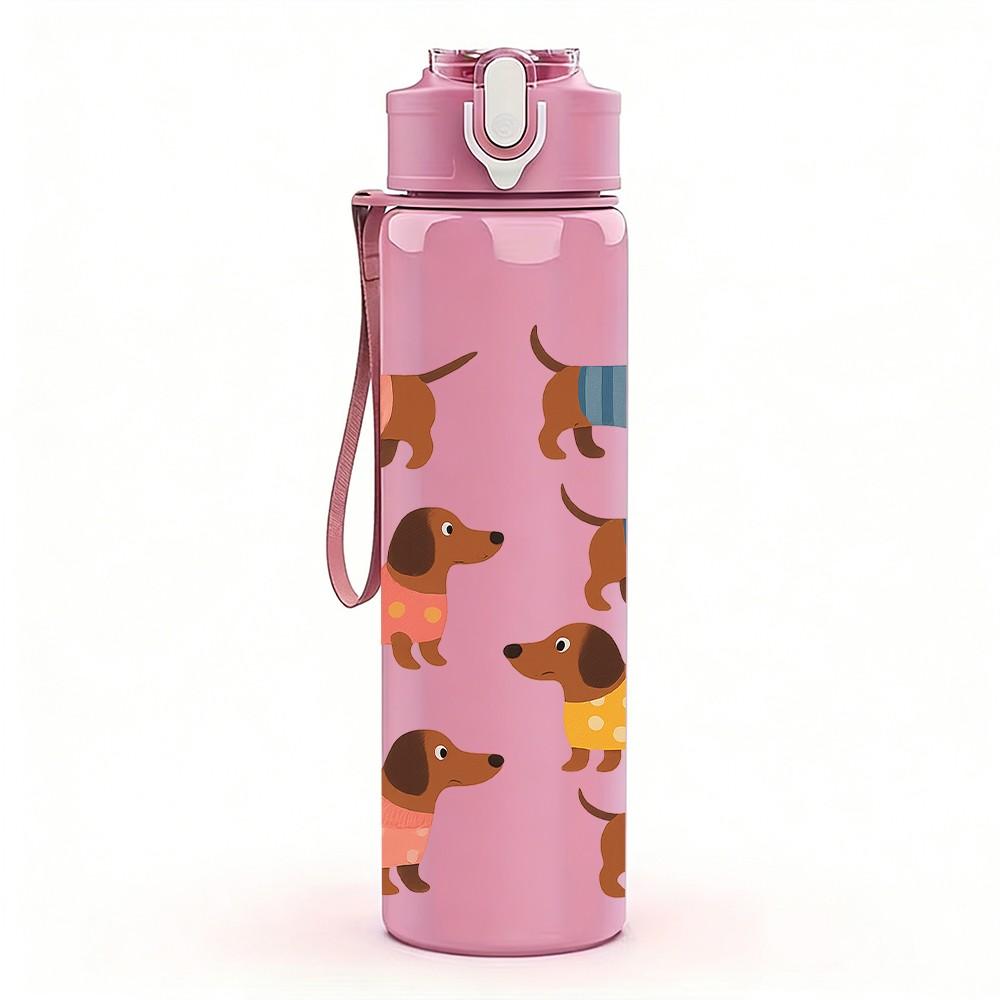 1PC Many Different Dog Breeds Pattern 750ml Color Plastic Sports Water Bottle Leakproof Flip Straw Lid Suitable for Sports Office Home Use