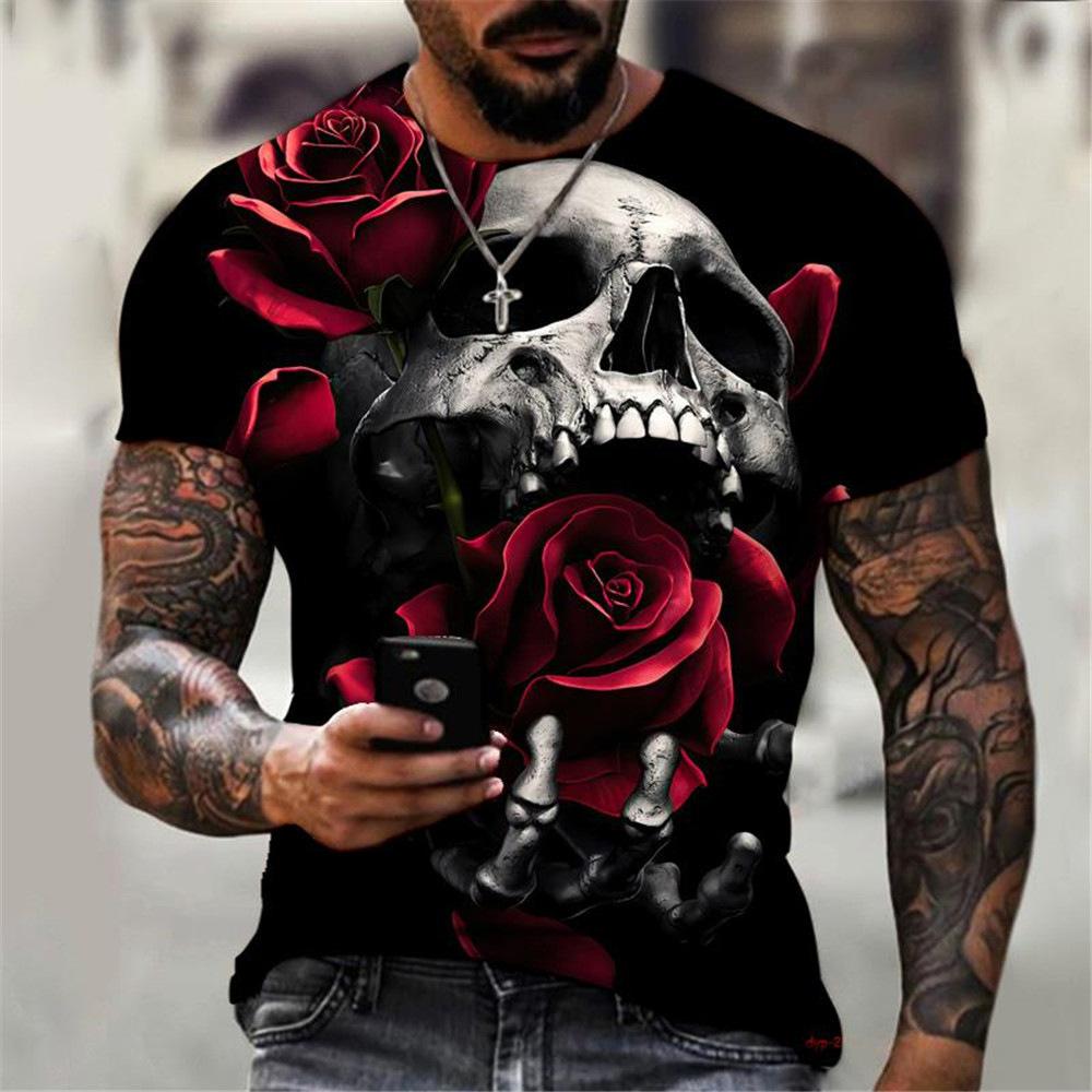 Summer Round Neck 3D Skull Print Top Fashionable Casual Short Sleeved Men's T-shirts