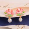 Fresh new Chinese flower stud oil painting style high-end enamel pearl earrings vintage national style tassel earrings women