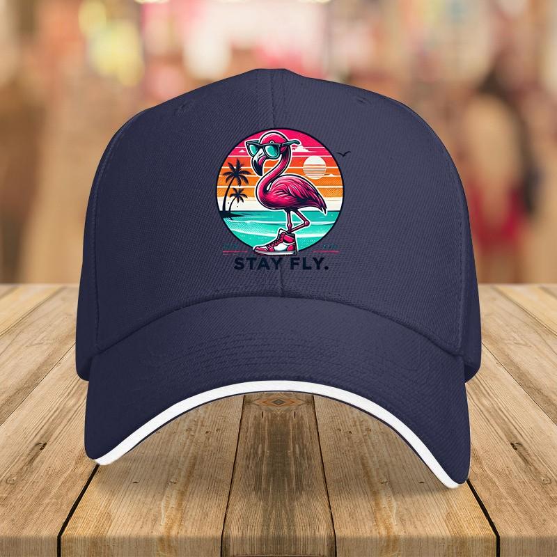 Flamingo Stay Fly Graphic Baseball Cap Vintage Style Cotton Casual Hat for Adults Outdoor