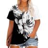 Plus Size Women's Fashion Casual Vintage Printed O-Neck Short Sleeve Button T-Shirt Top