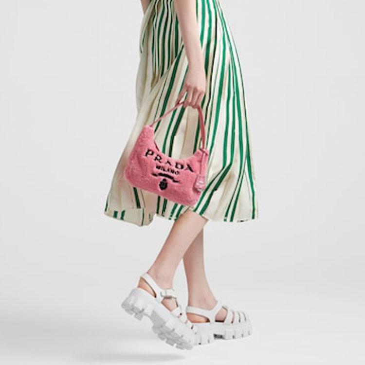 Prada Re-Edition 2000 Embroidered Logo And Enamel Triangle Logo Soft Terry Fabric Hobo Bag Women bags Pink 1NE515_2DXO_F046J