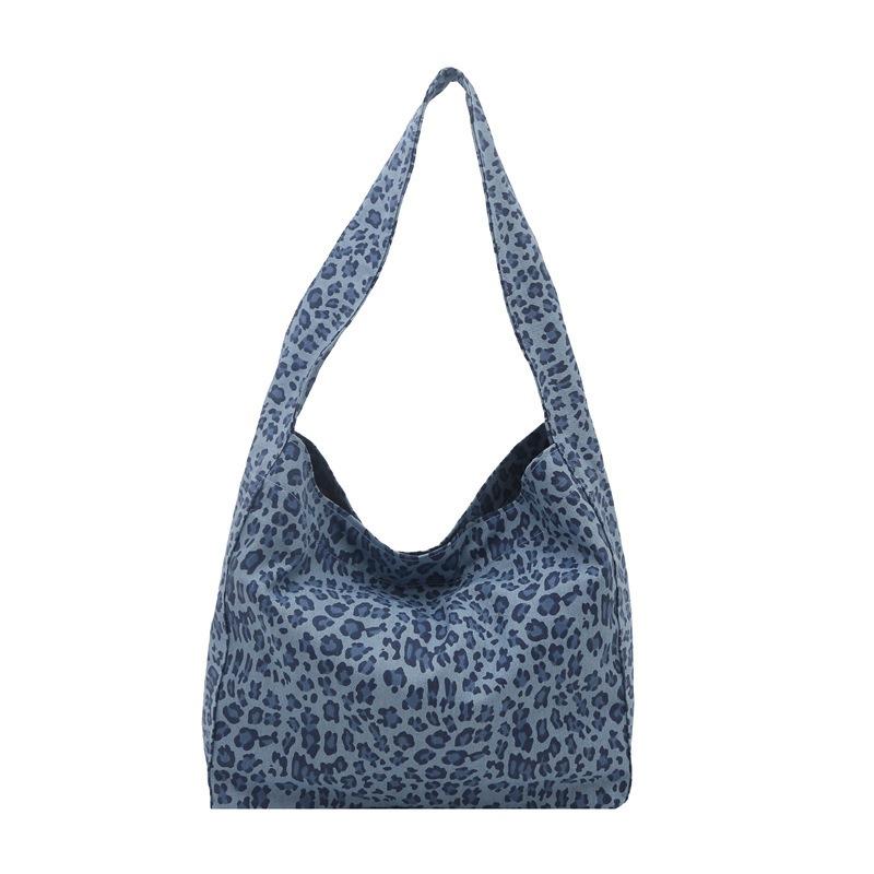 Leopard Print Cotton Cloth Tote Bag Women's New Fashion Popular Simple Commuter Bag Casual Retro Shoulder Bag