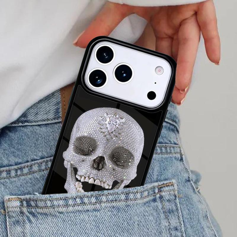 Skull with Dimand Eyes Phone Case for iPhone 17ProMax 12 13 14 15 16e 17 Pro Max Plus Air Cover