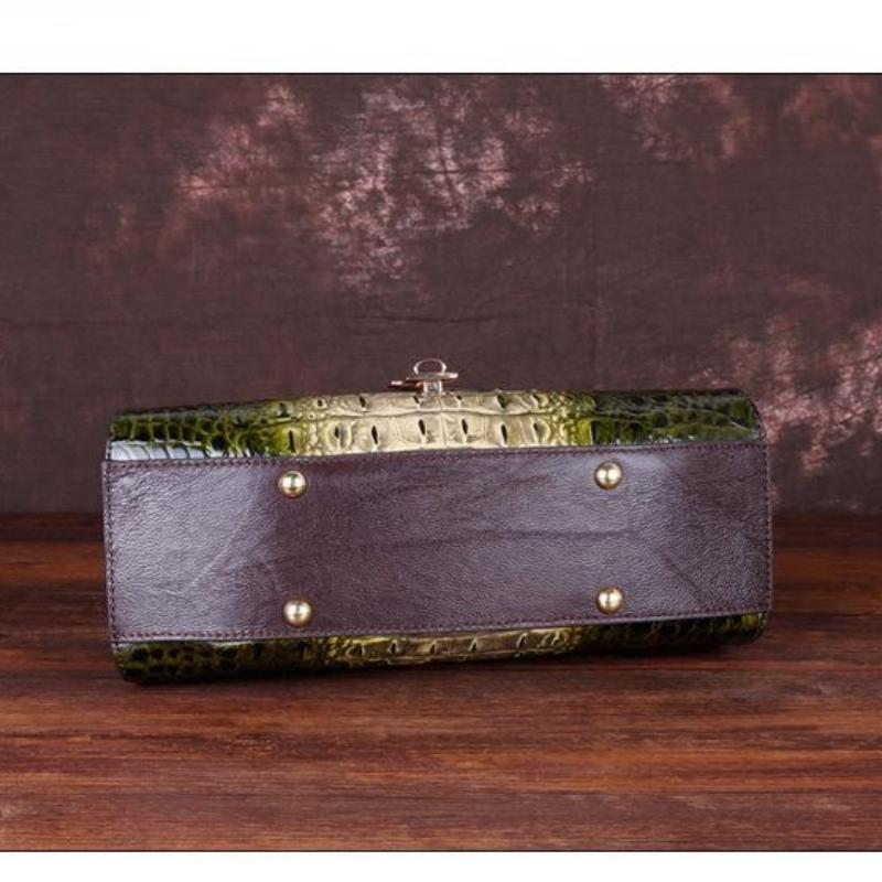 Johnature Retro Alligator Pattern Genuine Leather Women Handbags Leisure Cowhide Large Capacity Shoulder&crossbody Bags