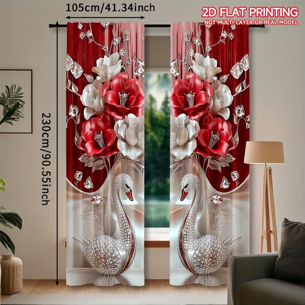 Floral Printed Curtains Design Bedroom Living Room Enhance Your Home Decoration Curtain Set Of 2 Elegant Made Polyester With Rod Pocket Washable