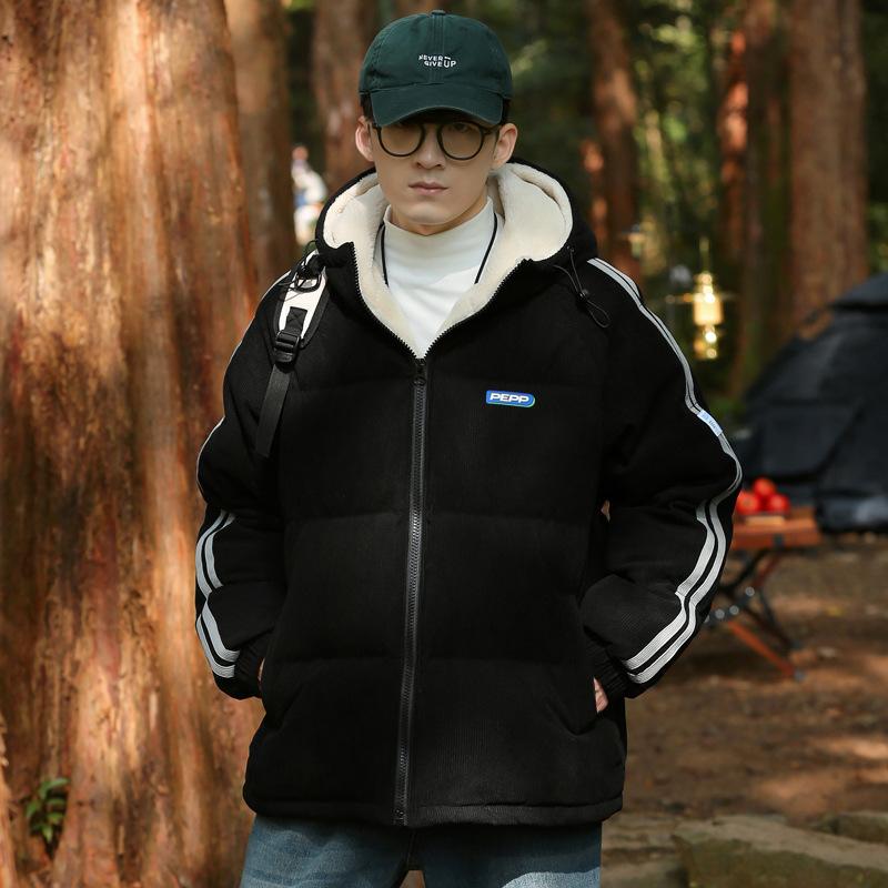 Lamb wool men's new winter Korean style warm thickened hooded loose cotton coat trendy couple internet celebrity jacket for men