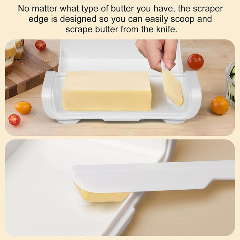 Airtight Butter Dish with Spatula Space-Saving Plastic Butter Holder Tray Butter Fresh-Keeping Box for Refrigerator Door Shelf