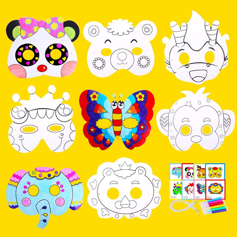 

White Blank Mask Children S Hand-Painted Cartoon Animal Paper Mask With Diy Handmade Materials