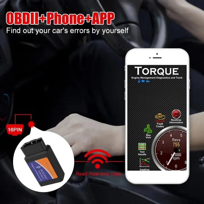 1PC Bluetooth OBD2 Scanner V2.1 – Wireless Car Diagnostic Tool (Compatible with Android, Windows & iOS)