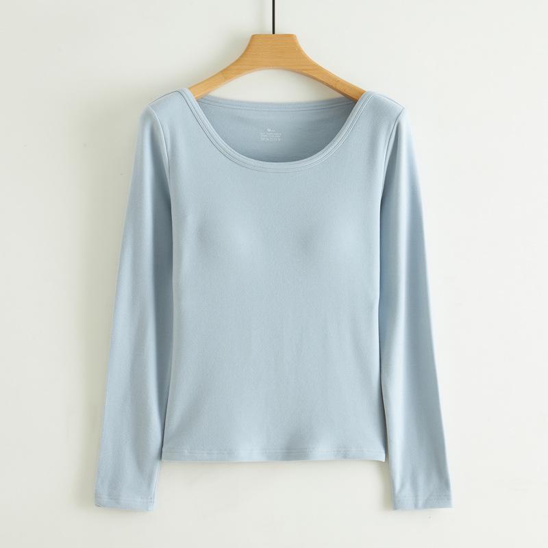 

Женский топ-бра с U-образным вырезом, вертикальной полоской, из немецкого бархата с начесом, теплый, с длинным рукавом, для осени и зимы S (80-95 lbs recommended) светло-синий