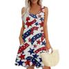Women's Summer Casual Square Neck Independence Day Printed Dress Sleeveless Dress With Pockets