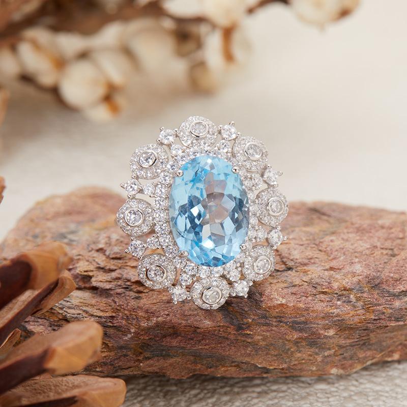 Natural Citrine Amethyst Topaz Ring Women Xiaohongshu S925 Silver Colored Jewelry