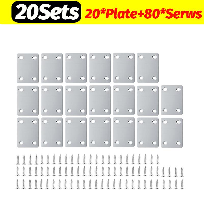 1/20Set Stainless Steel Flat Bracket for Wood Tables Chairs Cabinets Corner Code Fixing Brackets Furniture Repair Support Fixing