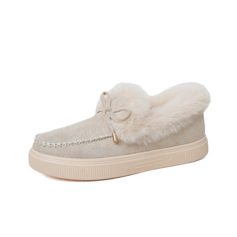 New Women's Shoes Women's Cotton Shoes Winter Bow Warm Shoes Flat-soled Fluffy Shoes
