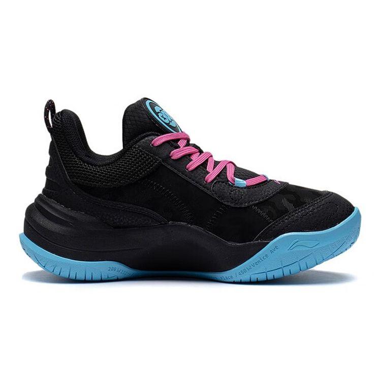 LiNing Youth  Performance Anti-Slip Shock Absorbing Durable Lightweight Rebound Low-Top Basketball Shoes Kids Sneakers Black Pink YKBS092-7