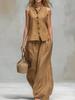 Summer Women's Fashion Casual Button Back Vest Pocket Long Pants Set