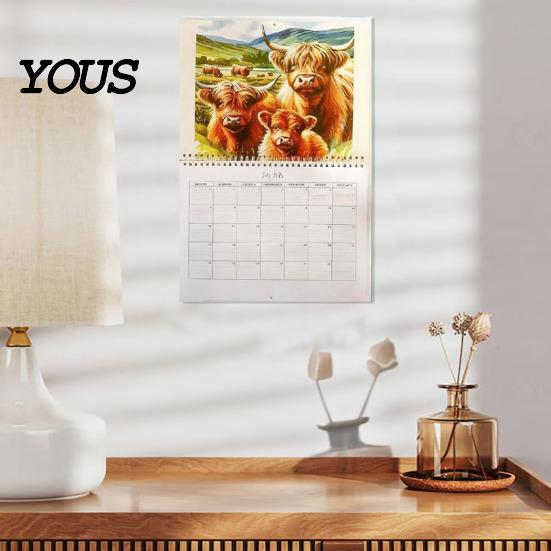 Monthly Planning Calendar Highland Cow 2027, 12 Month Wall Hanging Planner with Professional Large Daily Blocks, Home Office Organizer, Lover Gift Ink