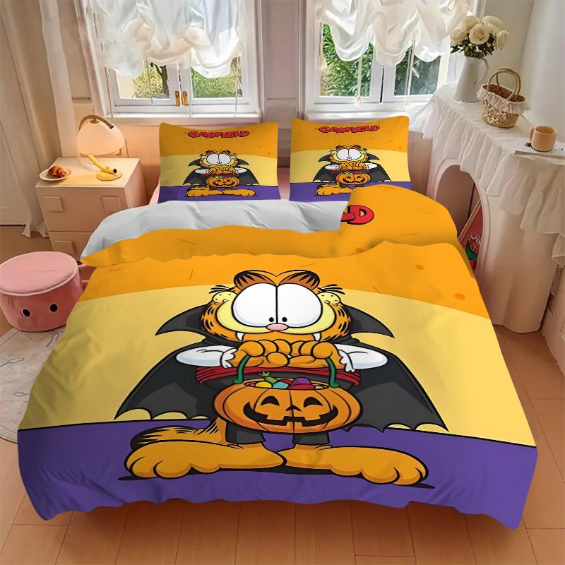 Set Copri Piumino Stampa Costume di Halloween di Garfield 3 Pezzi Ultra Morbido, Traspirante e Confortevole Biancheria da Letto con Design Elegante per Camera da Letto e Camera degli Ospiti De