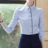 Spring Thin Striped Blouses Women's Commute All-match Polo Collar Loose Solid Color Casual Single-breasted Long Sleeve Shirts