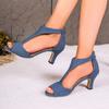 Fashion Women Denim Rome Sandals High Heels Sexy Women Summer Designer Party Shoes Dress Open Toe Slippers  Brand Slides Femme Pumps